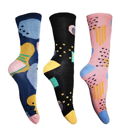 Panda Stick Womens/Ladies Bamboo Socks (Pack Of 3) (Blue/Yellow) - UTUT1310