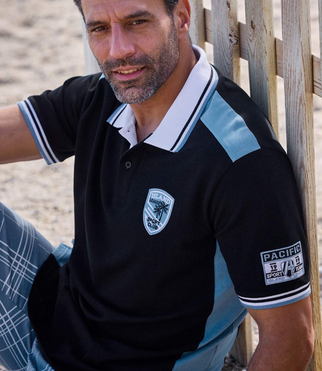 Men's Black & Blue Sporty Piqué Polo Shirt