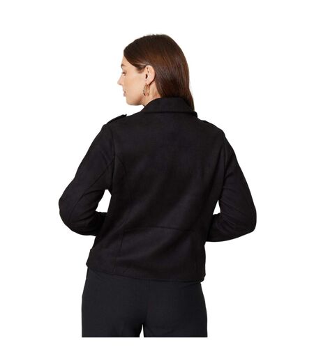 Womens/ladies Suedette Bonded Biker Jacket Black Principles