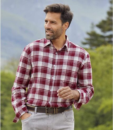 Men's Checked Flannel Shirt - Burgundy