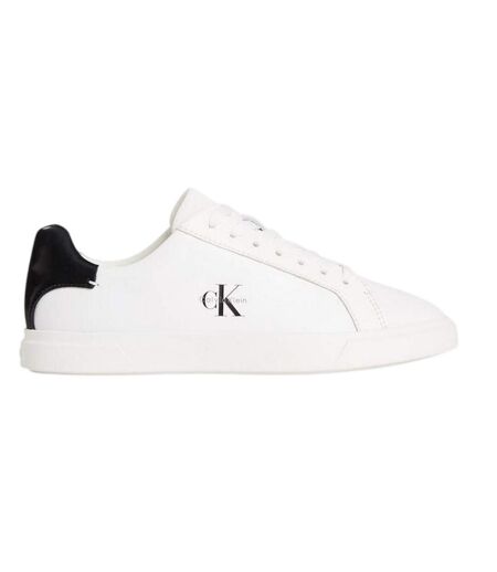 Womens/ladies Leather Low Trainers Bright White Black Calvin Klein