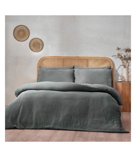 Chunky cotton waffle duvet cover set dusk Yard