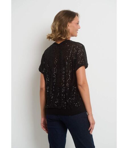 T-shirt col V en résille avec sequins