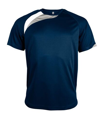Kariban Proact Mens Short Sleeve Crew Neck Sports T-Shirt (Navy/ White/ Storm Grey)