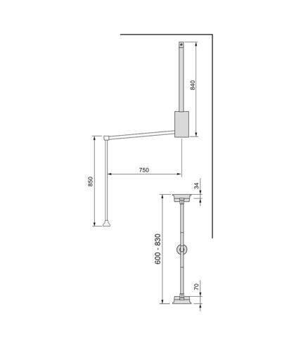Penderie rabattable chromée pour armoire Hang Largeur réglable de 60 à 83 cm