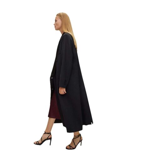 Womens/ladies Waxed Lapel Collar Longline Jacket Black Boss