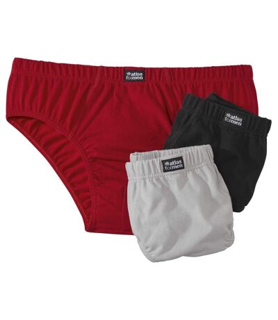 Pack of 3 Men's Classic Briefs - Black Grey Red