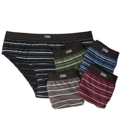 Pack of 5 Men's Striped Cotton Briefs - Burgundy Khaki Navy Black grey