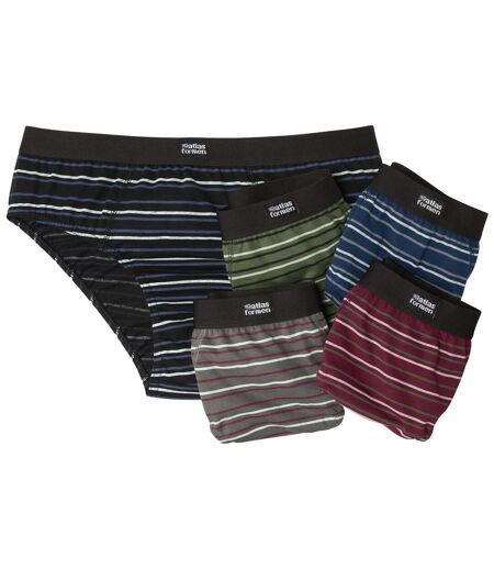 Pack of 5 Men's Striped Cotton Briefs - Burgundy Khaki Navy Black grey
