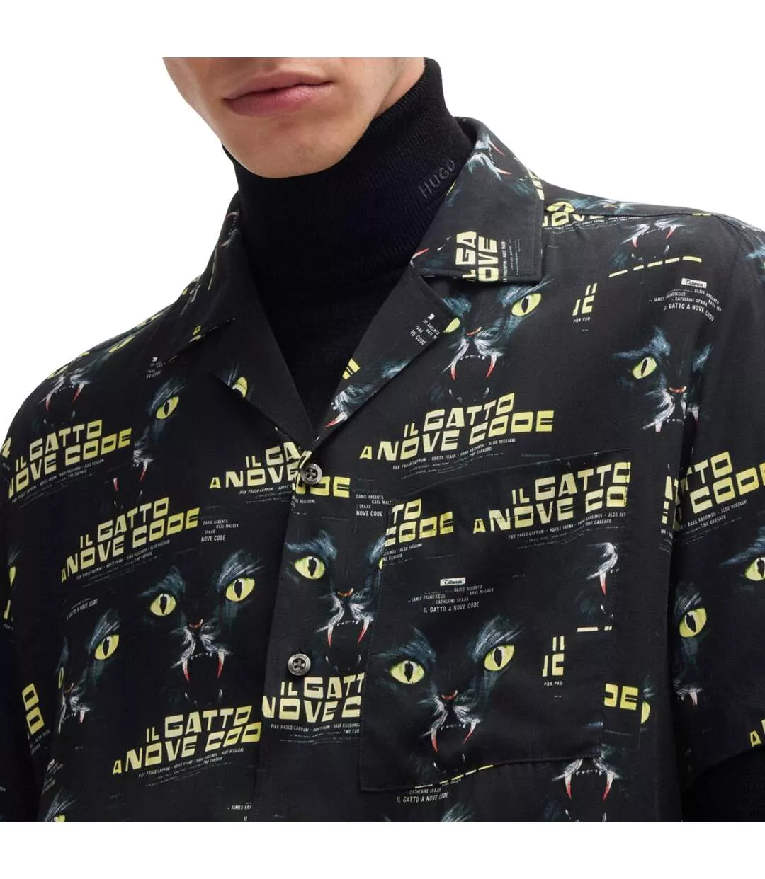 Chemise Années 70 Style Imprimé Graphique Ellino Homme Noir Hugo-4