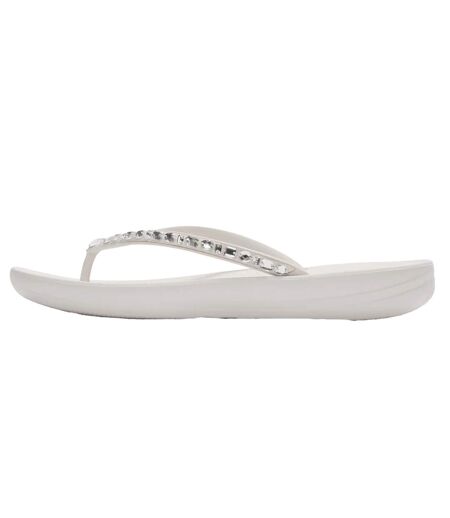 Womens/ladies Embellished Flat Flip Flops White Fit Flop