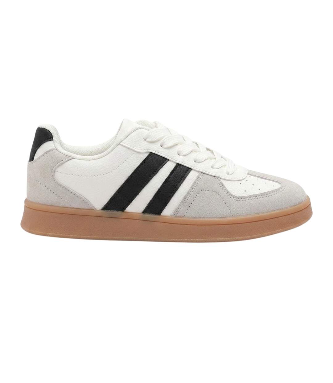Womens/ladies Retro Stripe Flat Trainers White Grey Where´s That From-1