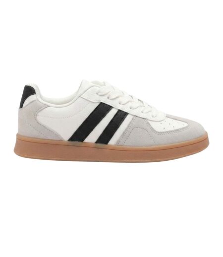 Womens/ladies Retro Stripe Flat Trainers White Grey Where´s That From