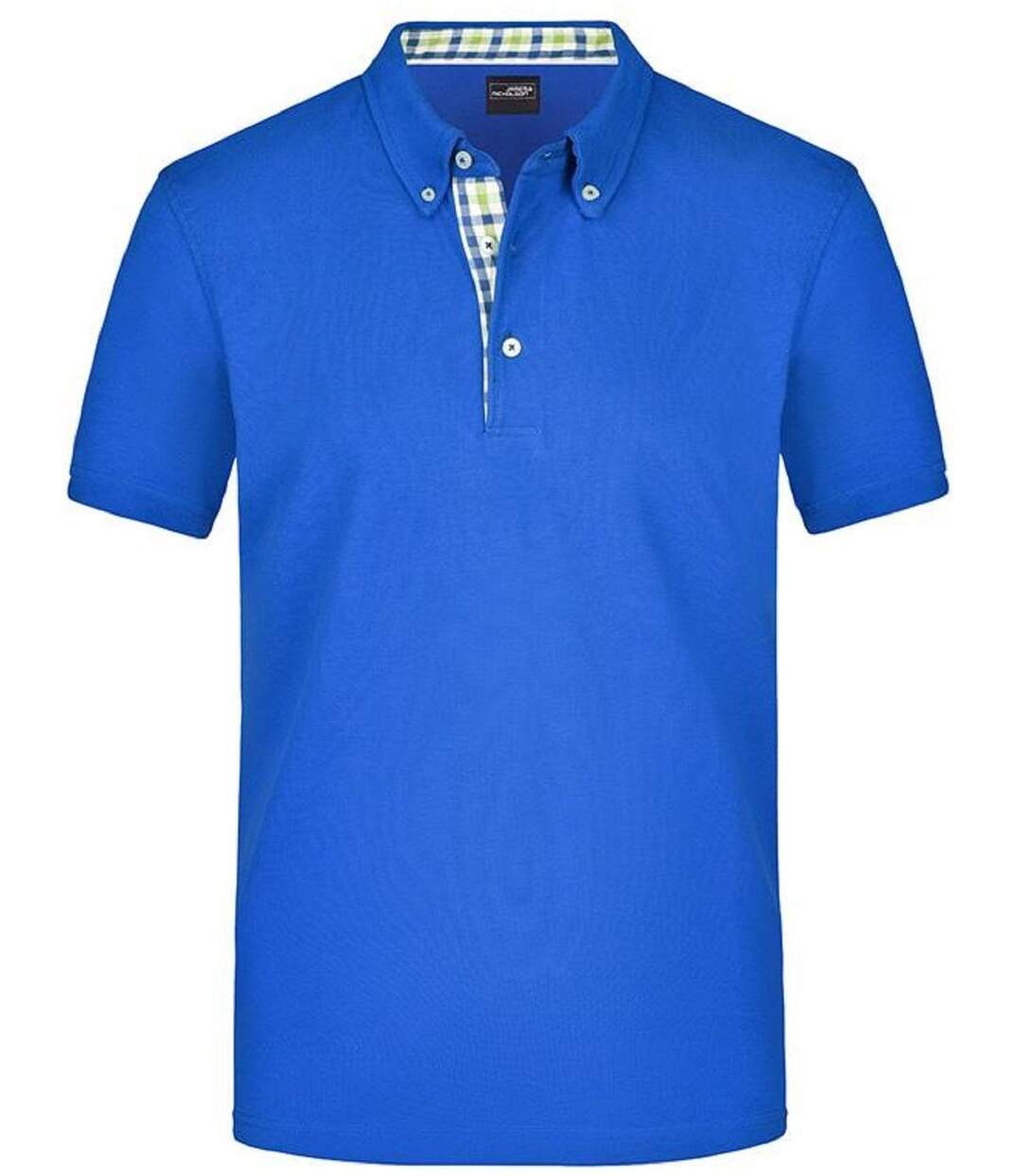 Polo inserts vichy HOMME JN964 - bleu roi col roi-blanc-2