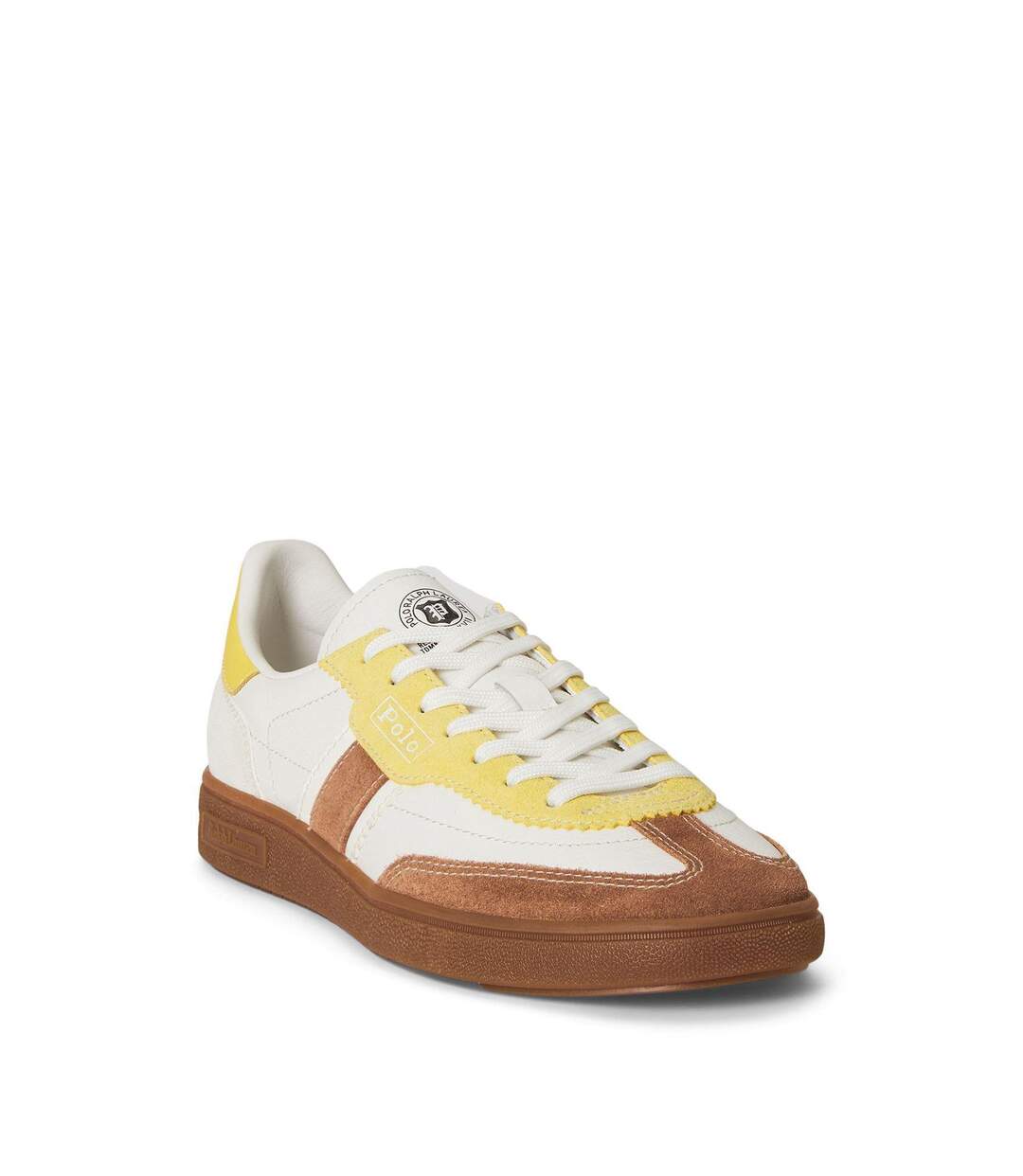 Womens/ladies Bedford Leather Flat Trainers White Yellow Ralph Lauren-2