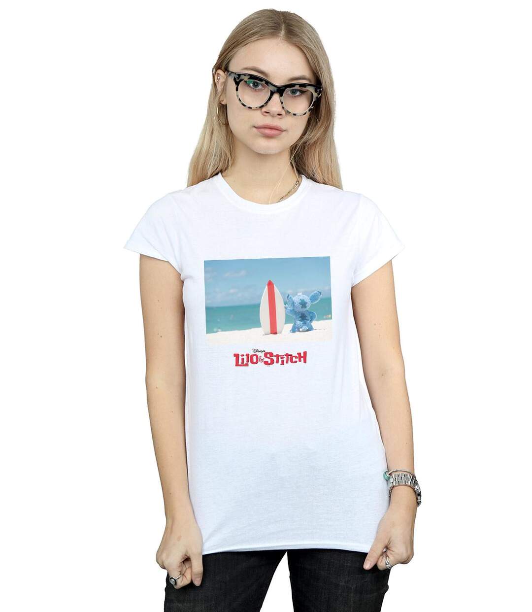 Disney T-shirt en coton Lilo And Stitch Surf Beach - Femmes/Ladies (Blanc) - UTBI15497-2