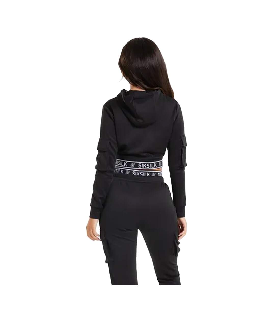 Sweat court à capuche femme noir SikSilk-2