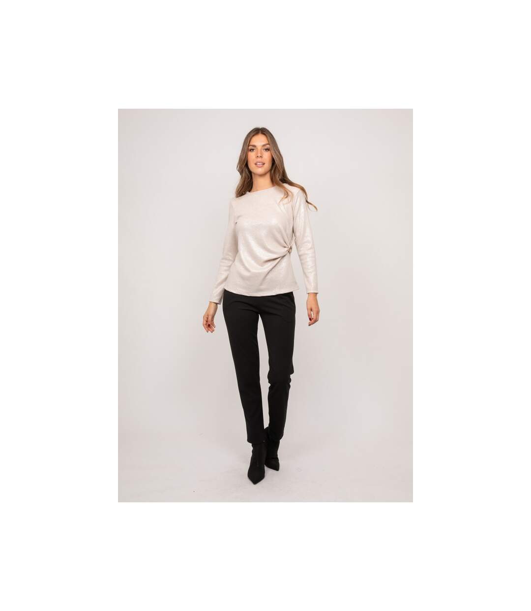 Top brillant manches longues drapé FLARINE - Dona X Lisa-4