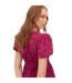 Robe Mi-longue Manches Bouffantes Motif/style Floral En Relief Femme Fuchsia Lovedrobe-4