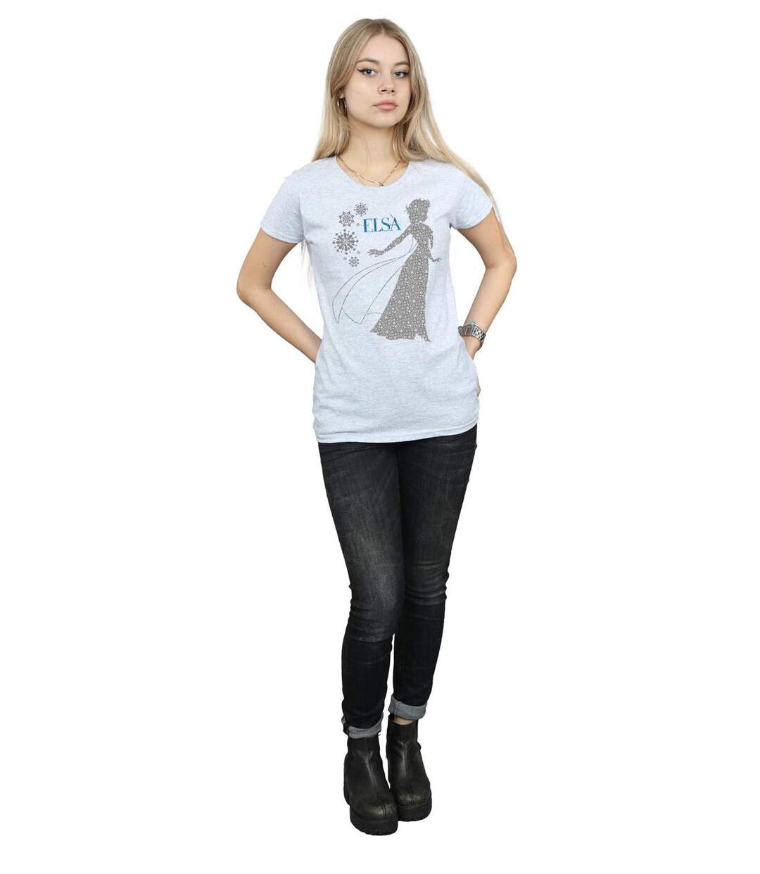 Disney T-shirt en coton Femme/Femme Frozen Elsa Christmas Silhouette (Gris sportif) - UTBI21902-4
