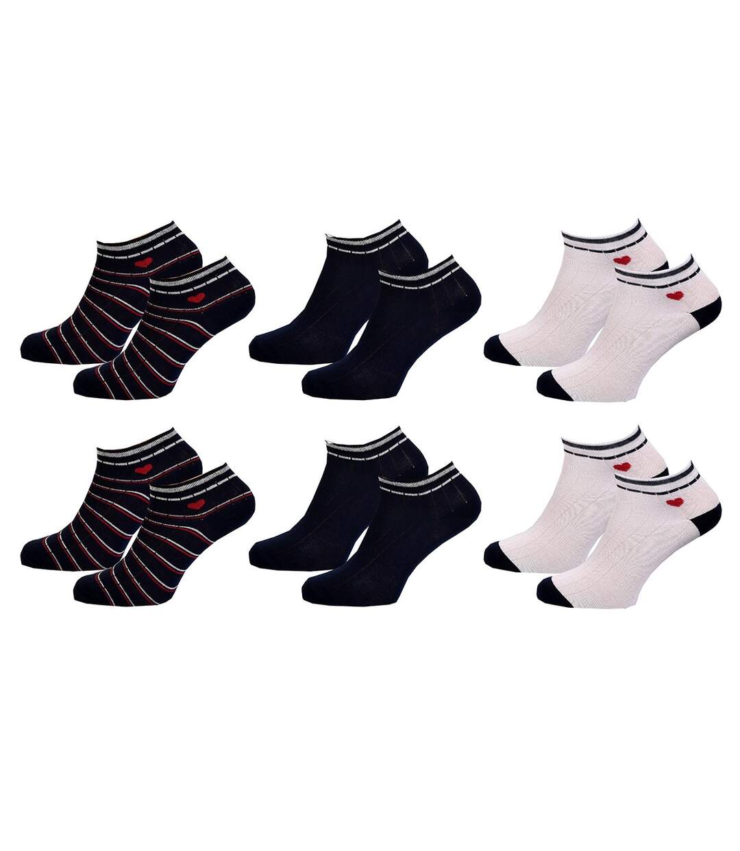 Chaussettes Courtes femme TWINDAY Qualité et Confort-Assortiment modèles photos selon arrivages- Pack de 6 Paires COEUR MARINE 35070