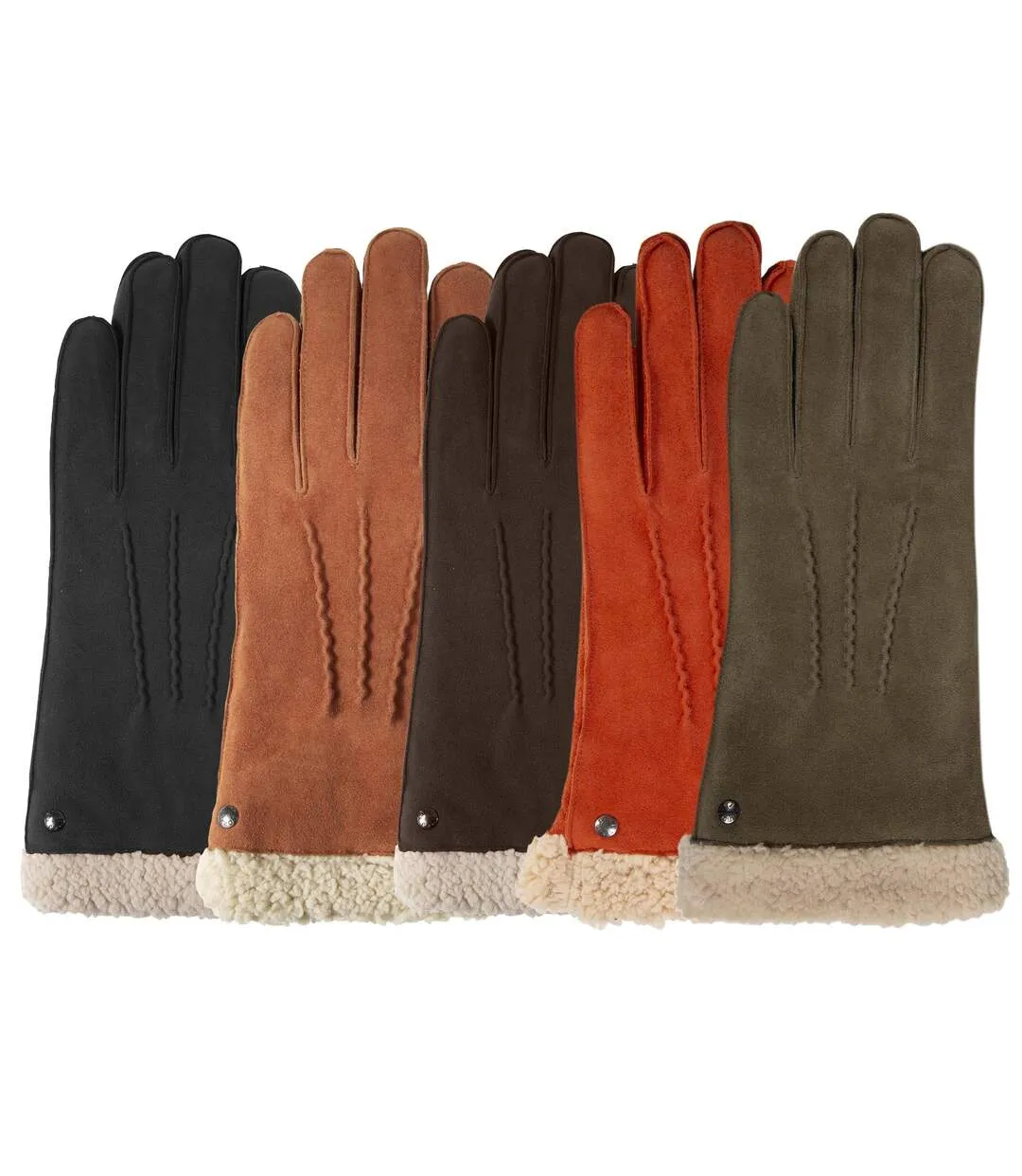 Isotoner Gants femme en cuir de chèvre velours, doublés en imitation fourrure-3