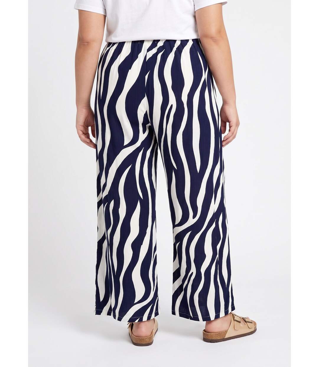 Pantalon large élastiqué, imprimé vagues-2