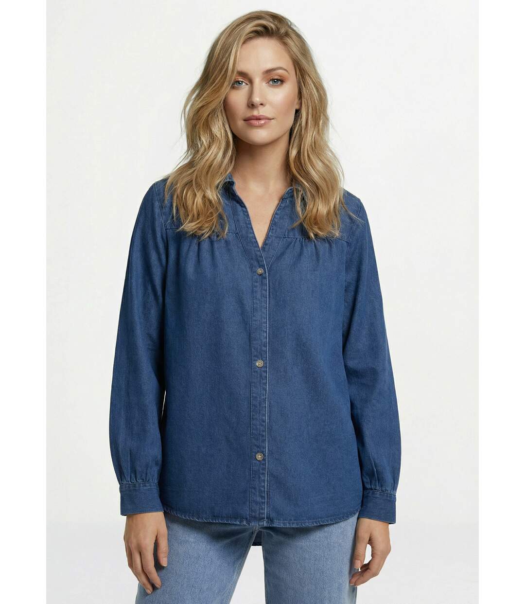 Chemise en jean bohème plissée-1
