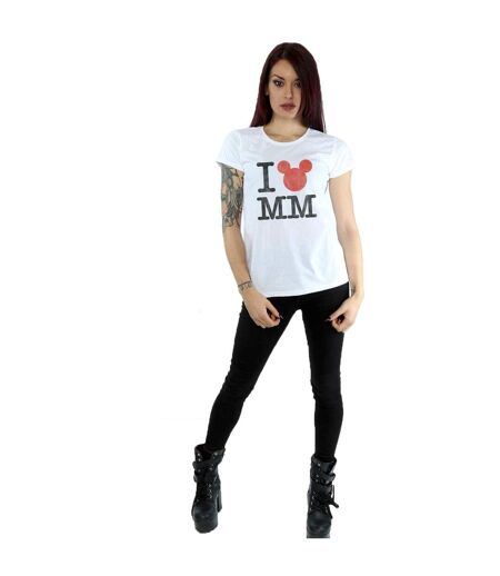 Disney T-shirt en coton I Love Mickey Mouse Femme/Ladies (Blanc) - UTBI30986