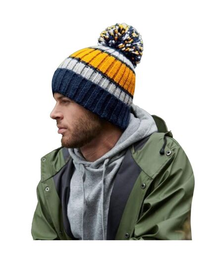 Bonnet Rayé Hygge Jaune Moutarde Bleu Foncé Beechfield