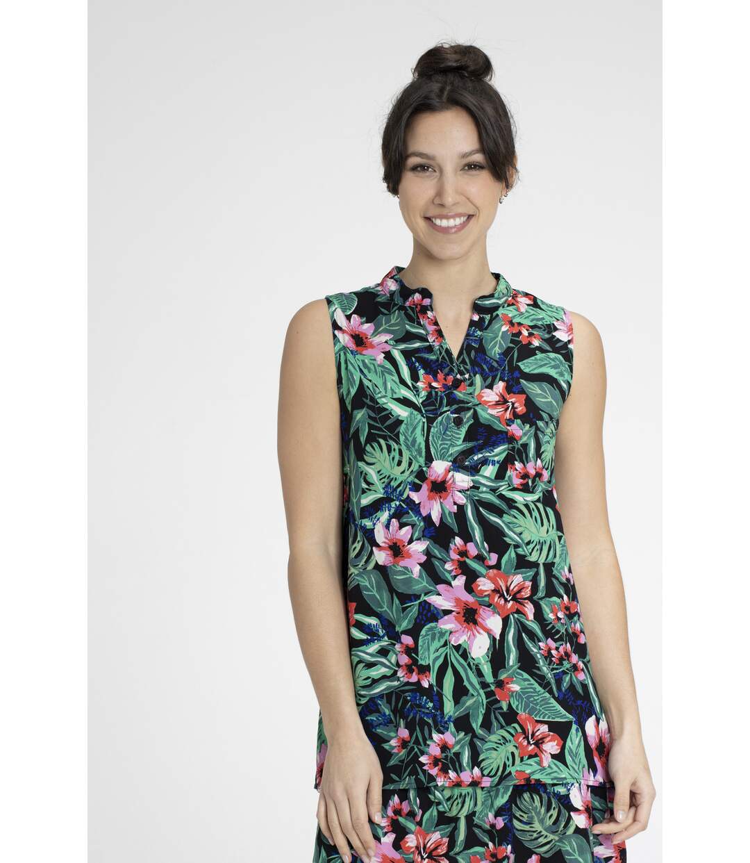 Top TROPIQUE Fleurs vert