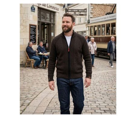Cardigan homme WINCHESTER CAIMAN2N zippé noir : l'alliance parfaite de la laine et du style raffiné