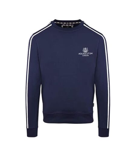 Mens Stripe Detail Crew Neck Long-sleeved Sweatshirt Navy Aquascutum