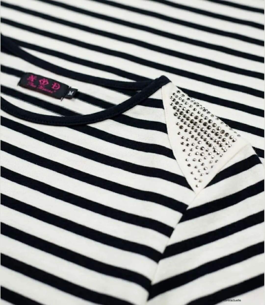 MAYFLOWER - TF190E - Tee-shirt femme manches longues rayé avec clous fantaisie-4