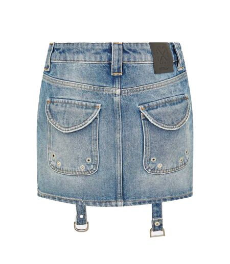 Mini Jupe Motif/style Cargo Femme Vieux Bleu Off-White