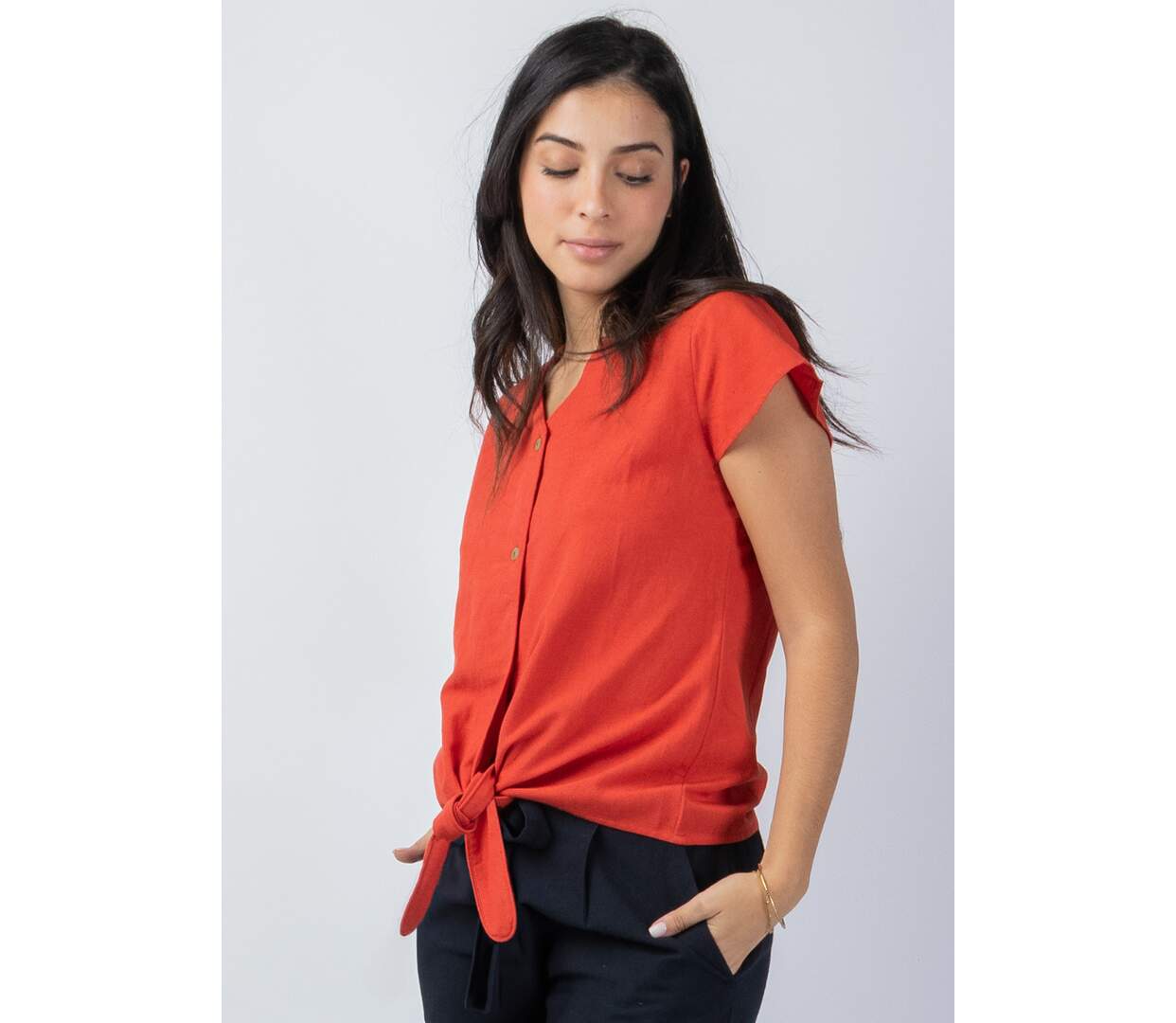 Top femme été manches courtes ERMINE uni terracotta Coton Du Monde-2