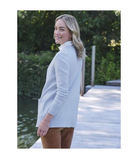 Womens/ladies Lambswool Crew Neck Cardigan Frost Blue WoolOvers