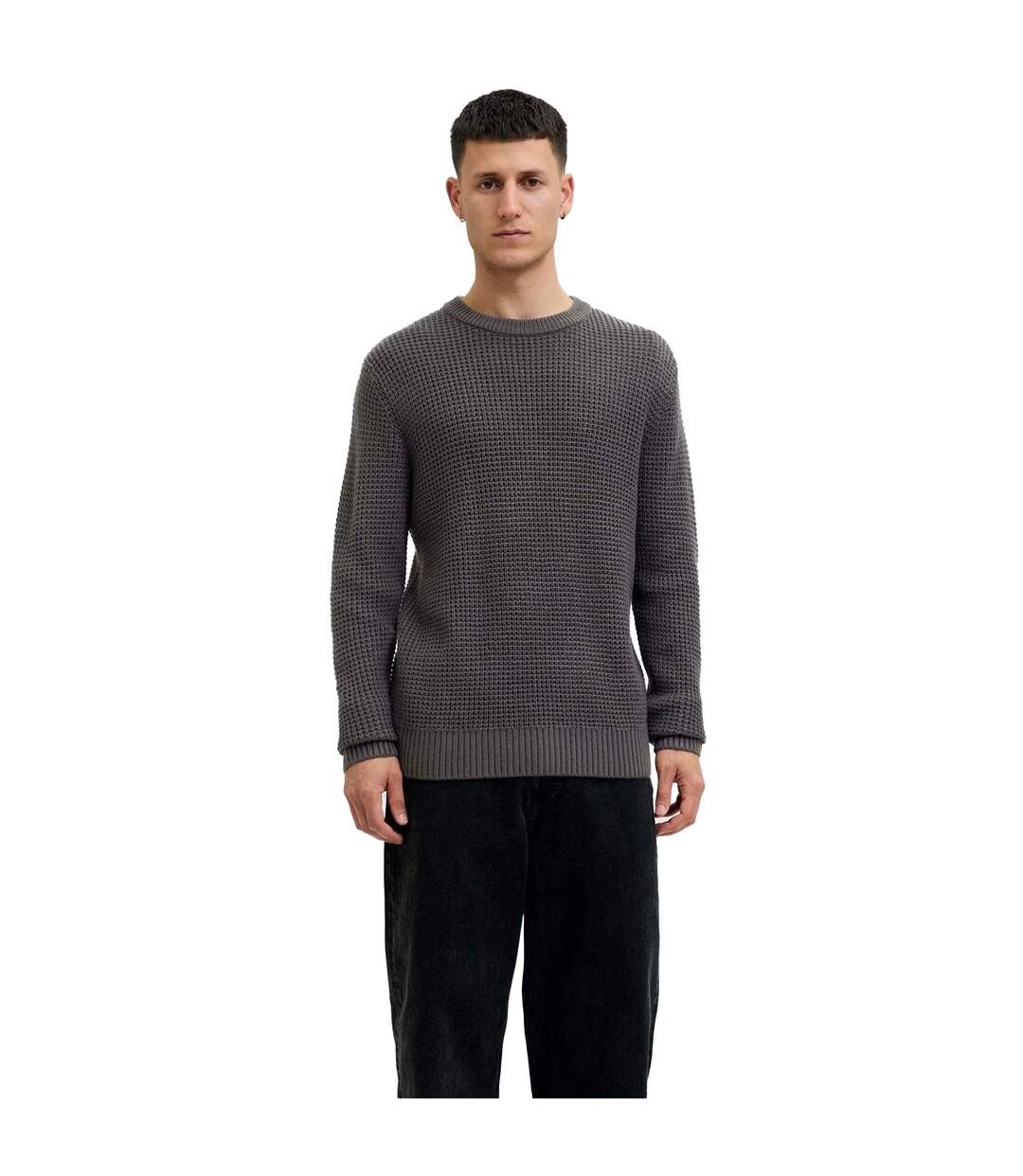 Pull Manches Longues Motif/style Texturé Homme Anthracite Jack And Jones-4