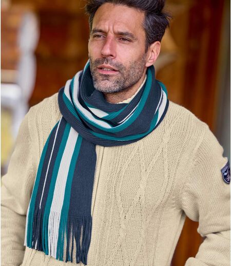 Men's Navy Striped Knitted Scarf