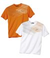 Pack of 2 Men's Sporty T-Shirts - White Orange Atlas For Men