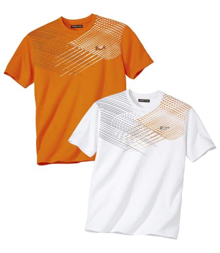 Paquet de 2 t-shirts sport à manches courtes homme - blanc et orange