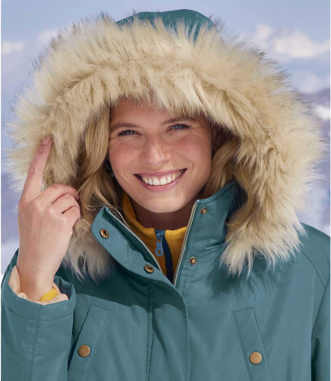 Women's Blue Water-Repellent Hooded Parka-4