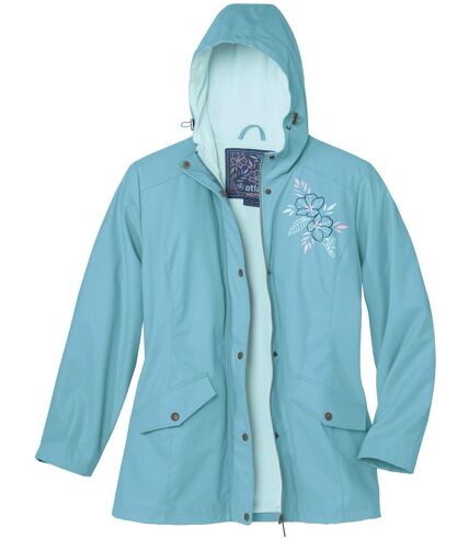 Women's Blue Waxed Hooded Windbreaker