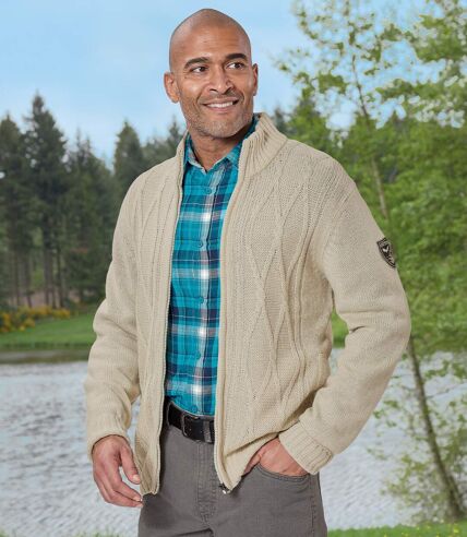 Men's Beige Mottled Knit Jacket - Full-Zip