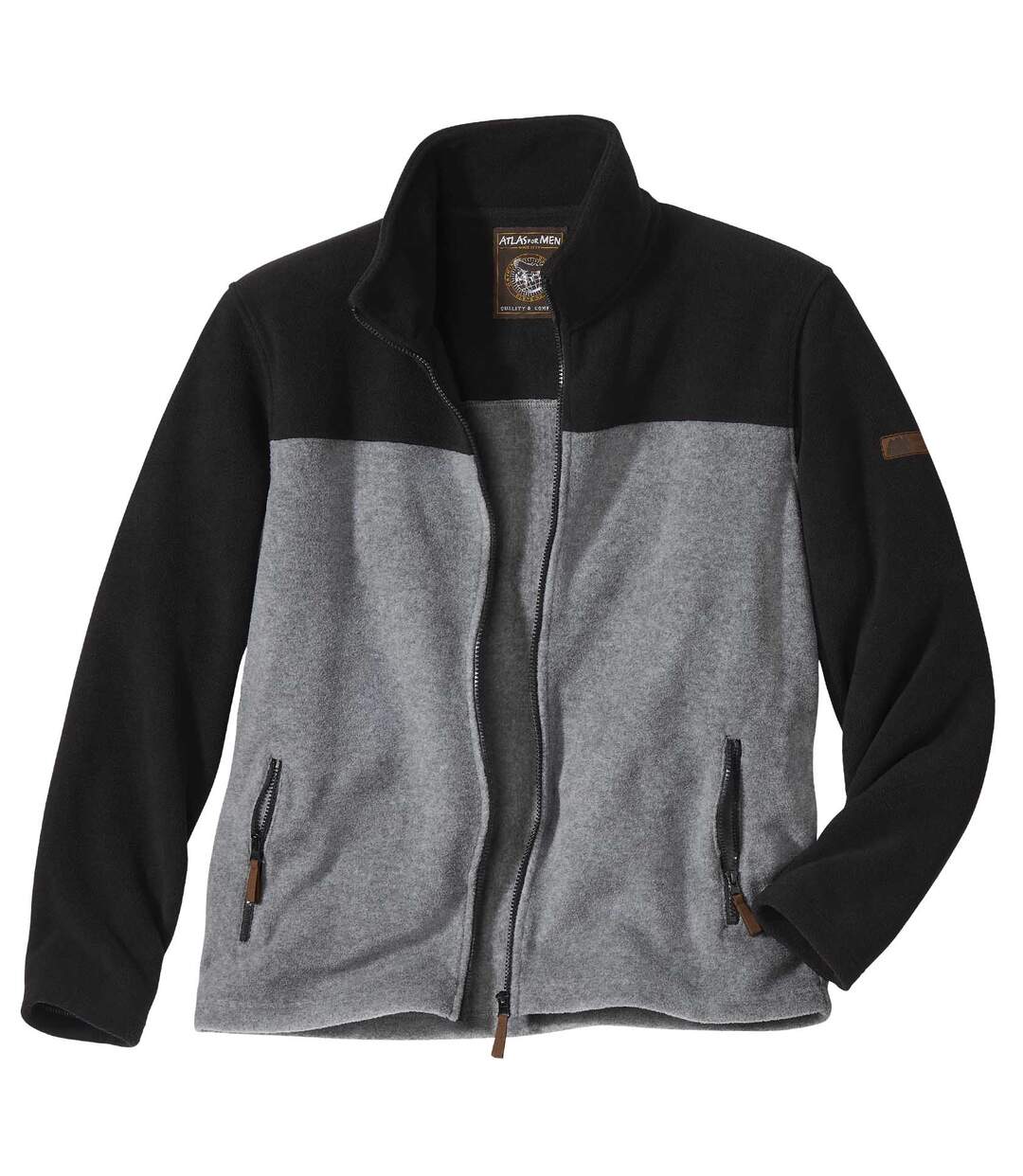 Men's Grey & Black Outdoor Full Zip Fleece Jacket-2