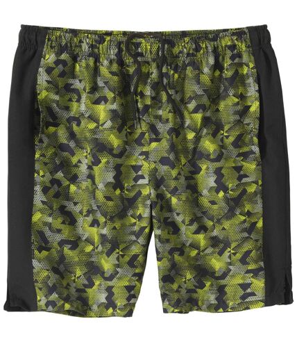 Men's Black & Green Printed Microfibre Shorts