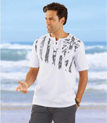 Men's Lace-Up Short Sleeve T-Shirt - White
