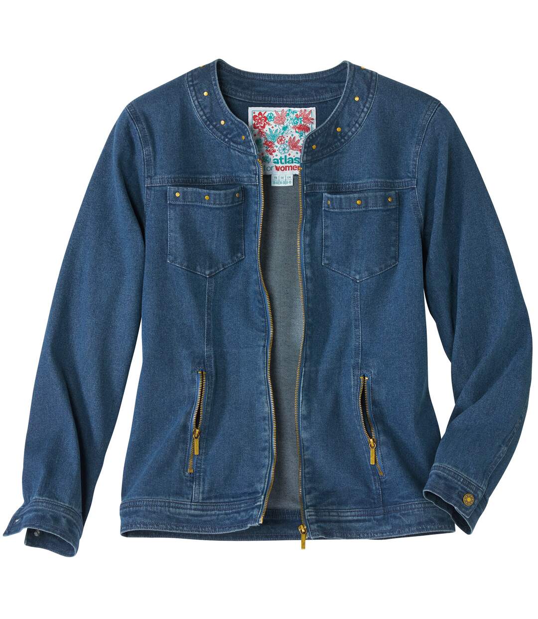 Women's Blue Stretchy Denim Jacket-5