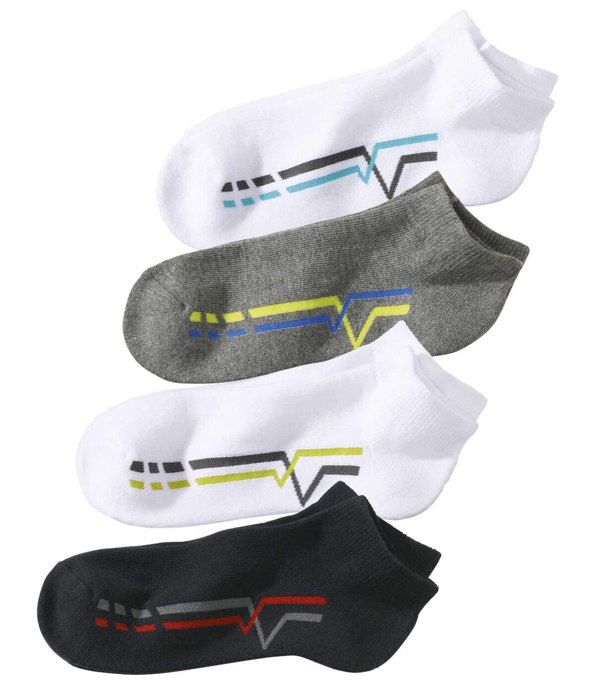 Pack of 4 Men's Sporty Sneaker Socks - White Black Grey Atlas For Men