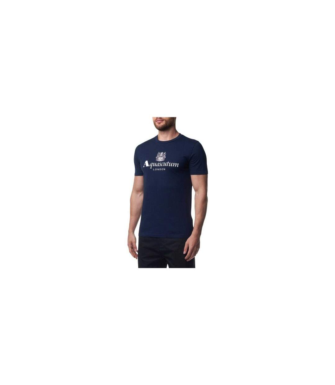 Mens Bordeaux Big Logo T-shirt Navy Blue Aquascutum-1